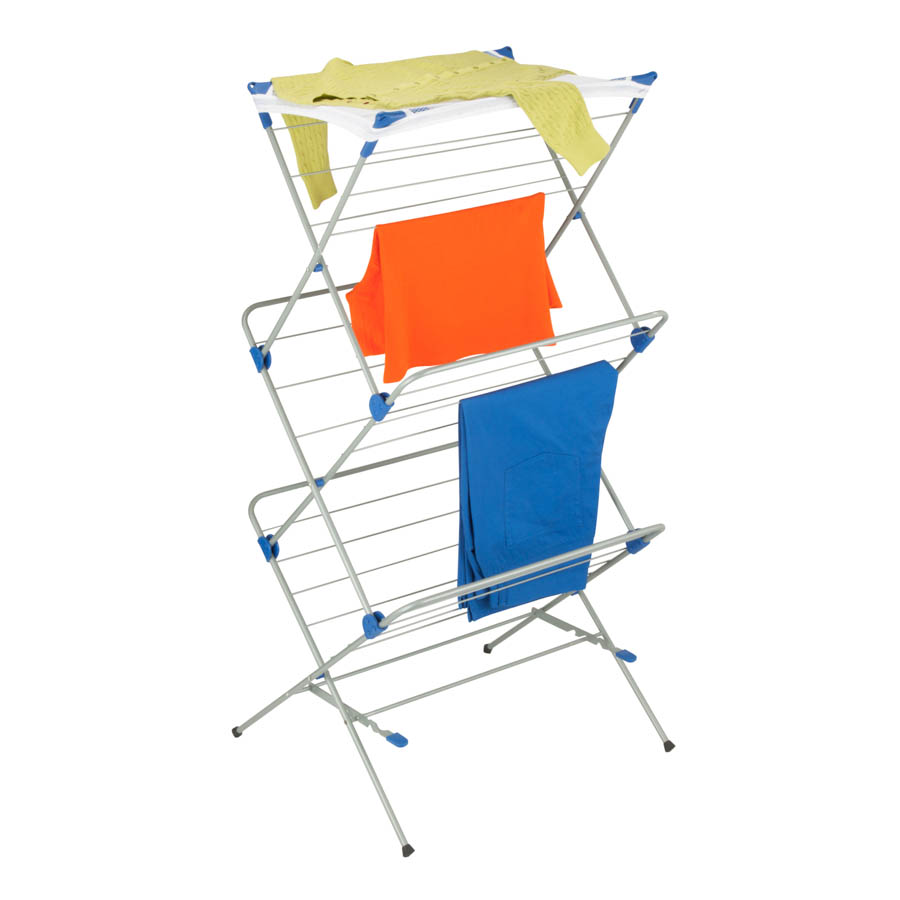 3-tier Mesh Top Drying Rack, Silver with Blue